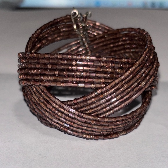 unmarked/unknown Jewelry - Vintage Boho Multi-Strand Glass Seed Bead Cuff Bracelet